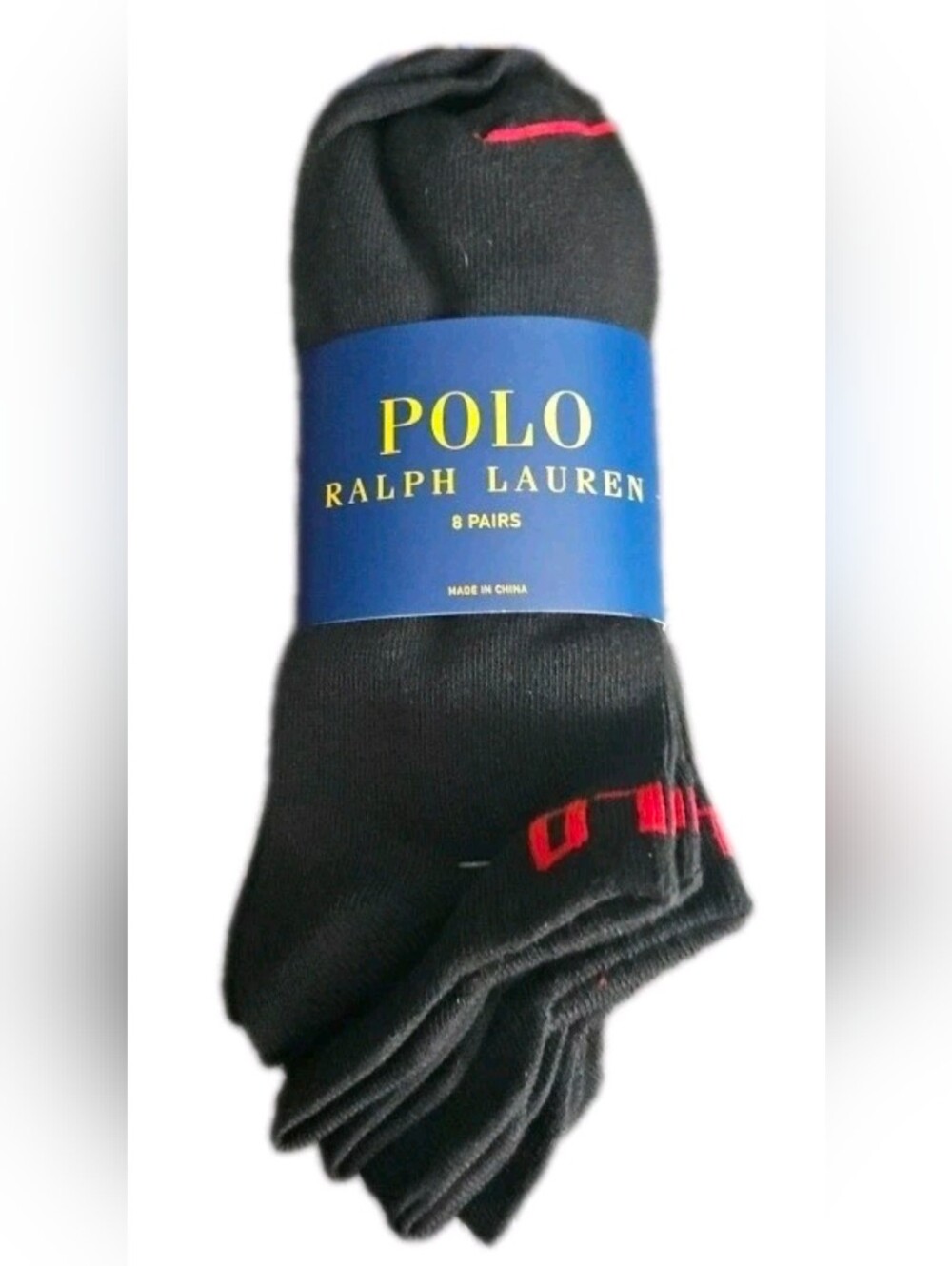POLo Ralph Lauren MEN’S 8 Pair LOGO Stretch No Show Socks Black
